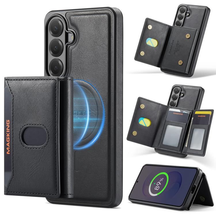 For Galaxy S26 FE 5G MAGKING K5 Series RFID Tri-fold Card Bag Detachable Magnetic Phone Case(Black)