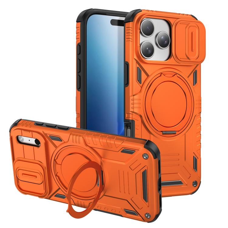 For iPhone 18 Pro Sliding Camshield Magnetic Rotation Holder Phone Case(Orange)
