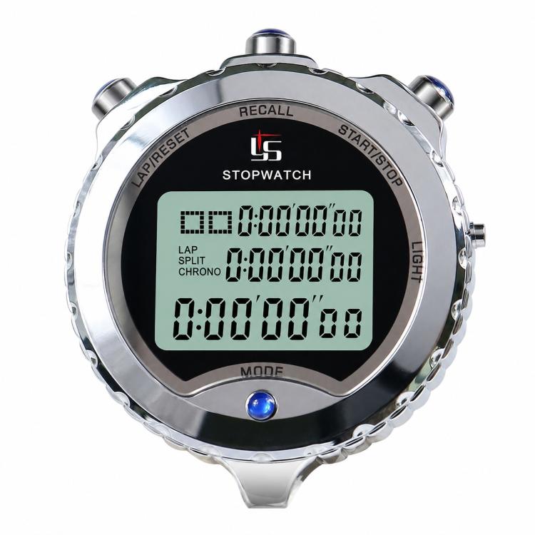 YS-610L 10 Laps Memory Luminous Metal Stopwatch Sports Training Swimming Track & Field Timer(Silver)