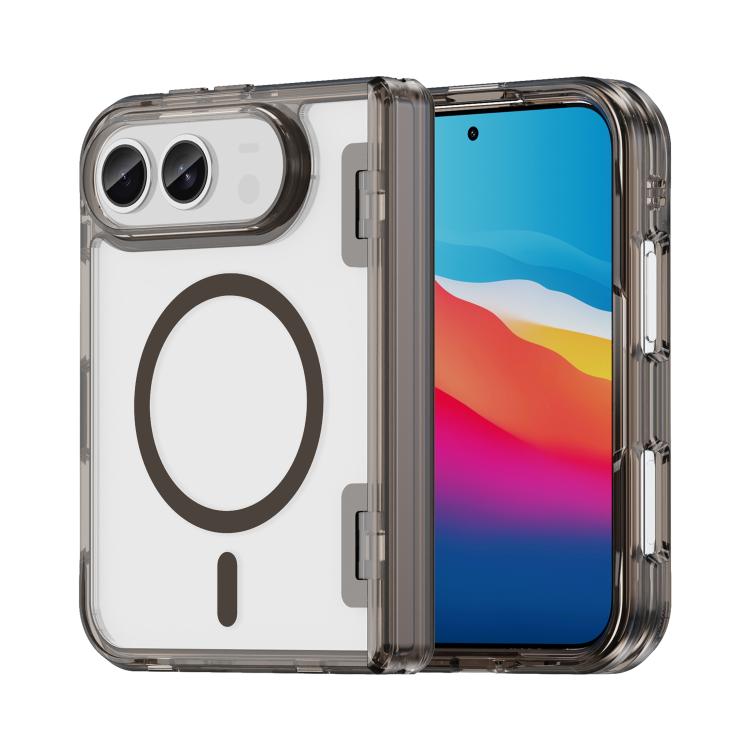 For iPhone Fold PC Hybrid TPU Airbag Folding Center Axis Magnetic Phone Case(Transparent Black)