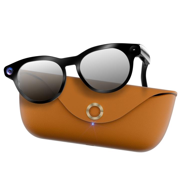 CY05MAX 8MP AI Smart Camera Glasses with Photochromic Lenses & Charging Case(Black)