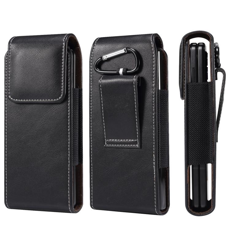 Lambskin-Textured Vegan Leather Vertical Phone Waist Bag(Black)