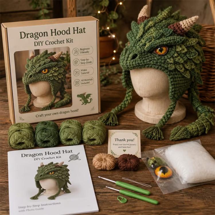 Hood Hat DIY Crochet Kit, Type:Demon Dragon
