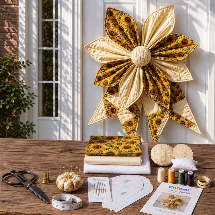 Patchwork Bow Wreath Sewing DIY Kit, Type:Sunflower