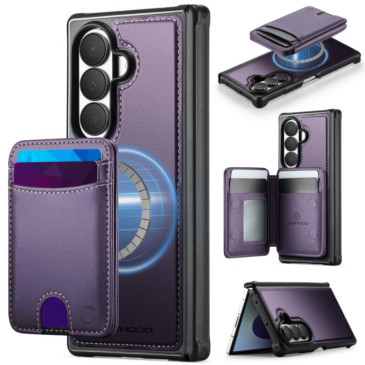 For Galaxy Z Fold8 Ultra 5G JEEHOOD J10 Flip Card Bag MagSafe Split RFID Leather Phone Case(Purple)
