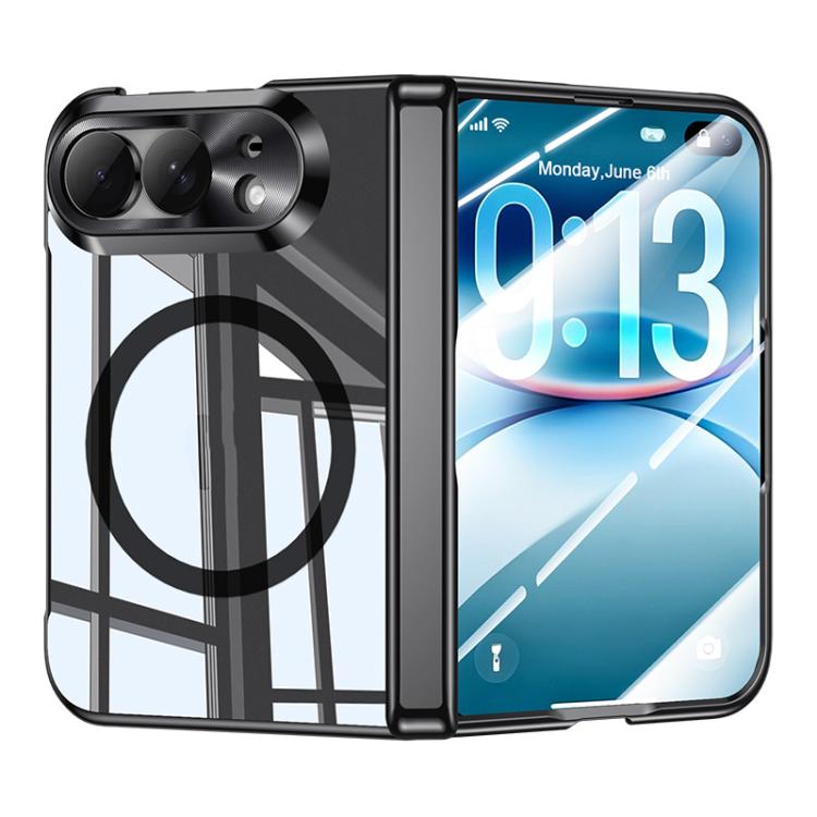 For iPhone Duo Electroplating Transparent Shockproof Magnetic Phone Case(Black)