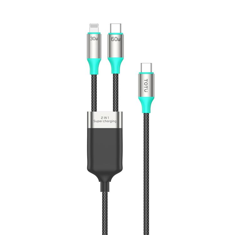 TOTU CB-21-L+T 1.2m 2-in-1 Type-C to 8 Pin + Type-C Fast Charging Braided Data Cable 60W+30W(Star Color)
