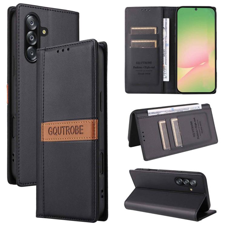 For Galaxy A57 5G GQUTROBE G06 RFID Blocking Multiple Card Slots Wallet Vegan Leather Phone Case(Black)