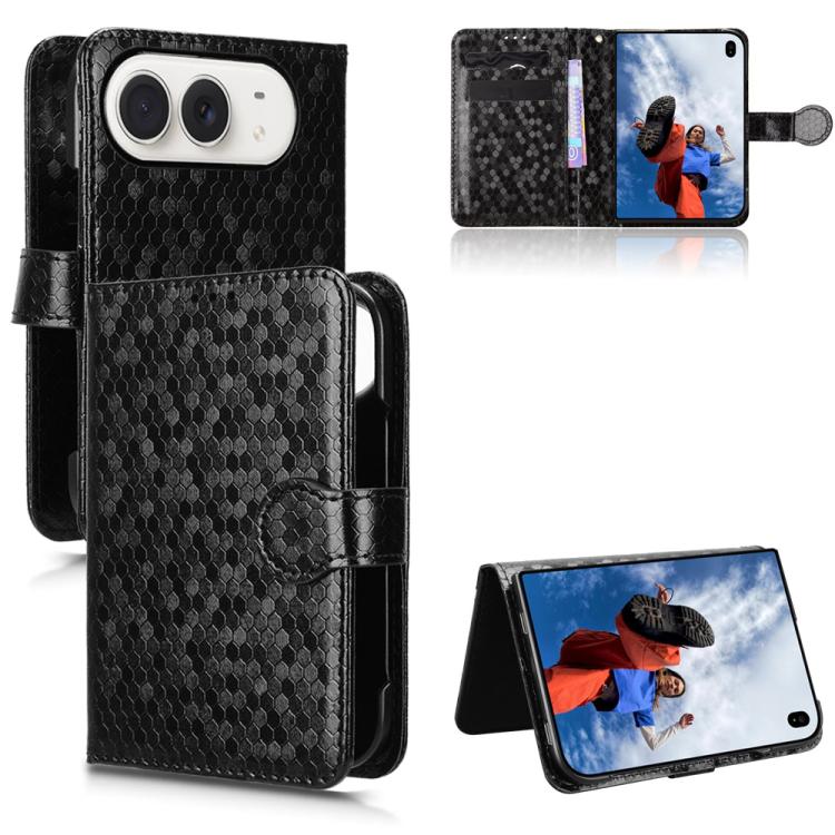 For iPhone Duo Honeycomb Dot Texture Leather Phone Case(Black)