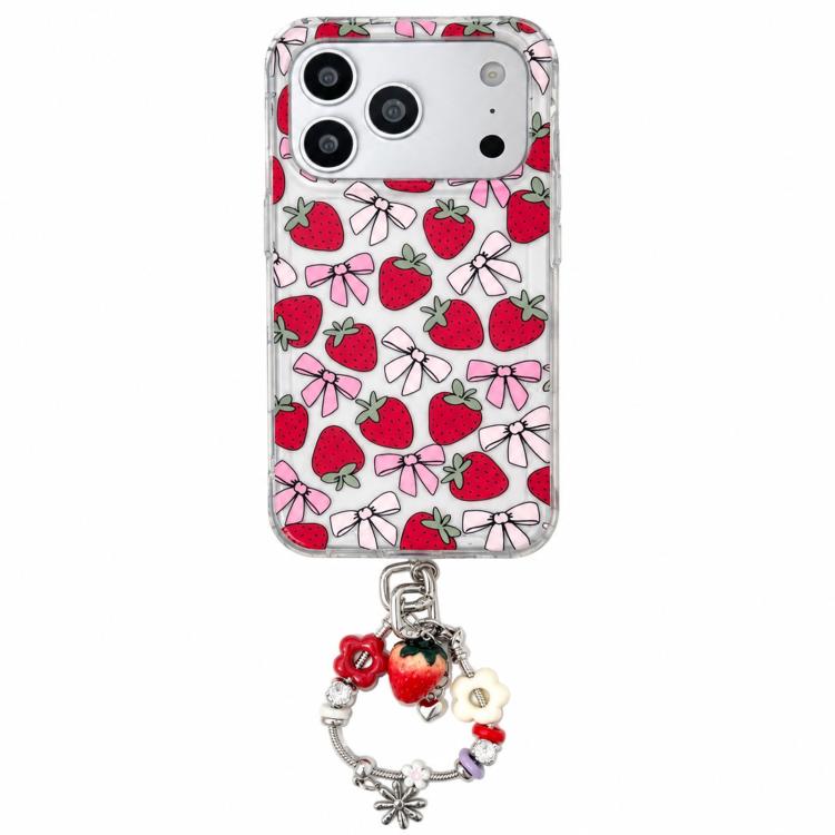 For iPhone 18 Pro / 17 Pro Strawberry Bow Pattern Frosted TPU Phone Case with Bracelet Chain(Red)