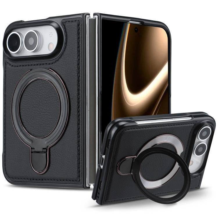 For iPhone Duo F12 360 Rotation Magnetic Holder PU Phone Case(Black)