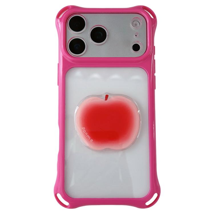 For iPhone 18 Pro / 17 Pro 3D Fruit Four-corners Lanyard Holes Acrylic Hybrid TPU Phone Case(Rose Red Apple)