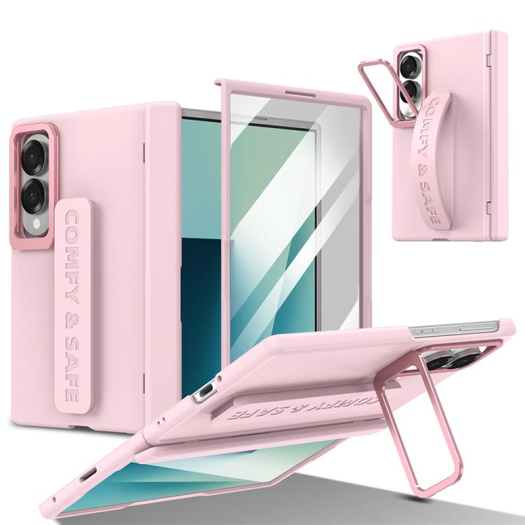 For Galaxy Z Fold8 5G VIETAO Film Integrated Lens Frame Bracket Phone Case with Wristband(Pink)