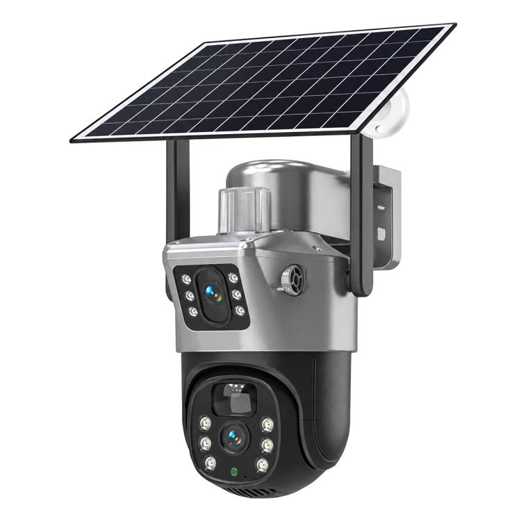 V380 WiFi Outdoor Double Lens 2.0 MP Security Camera with Solar Panels(Grey)