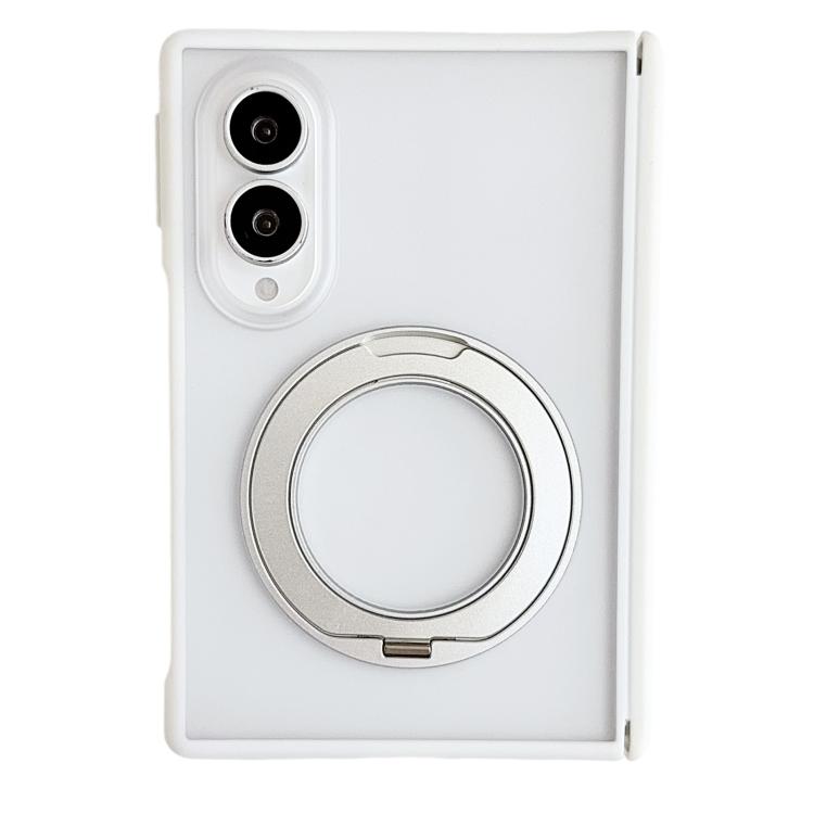 For Galaxy Z Fold8 5G Transparent PC Dual Axis Rotating Holder Magnetic Phone Case(White)