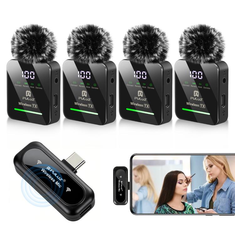 PULUZ Wireless Lavalier Microphone for Type-C Phone, Type-C Receiver and 4 x Microphones (Black)