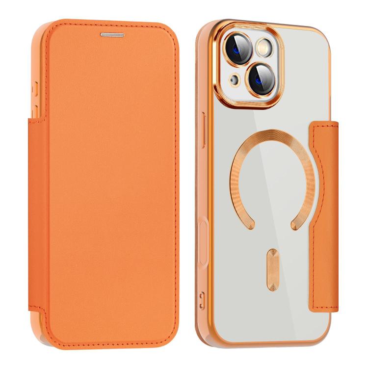 For iPhone 15 Shield MagSafe RFID Anti-theft Leather Phone Case(Orange) For iPhone 15 Shield MagSafe RFID Anti-theft Leather Phone Case(Orange)