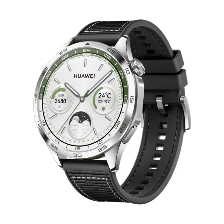 Huawei Watch GT4 46mm ナイロンシリコンレザー時計バンド (ブラック)