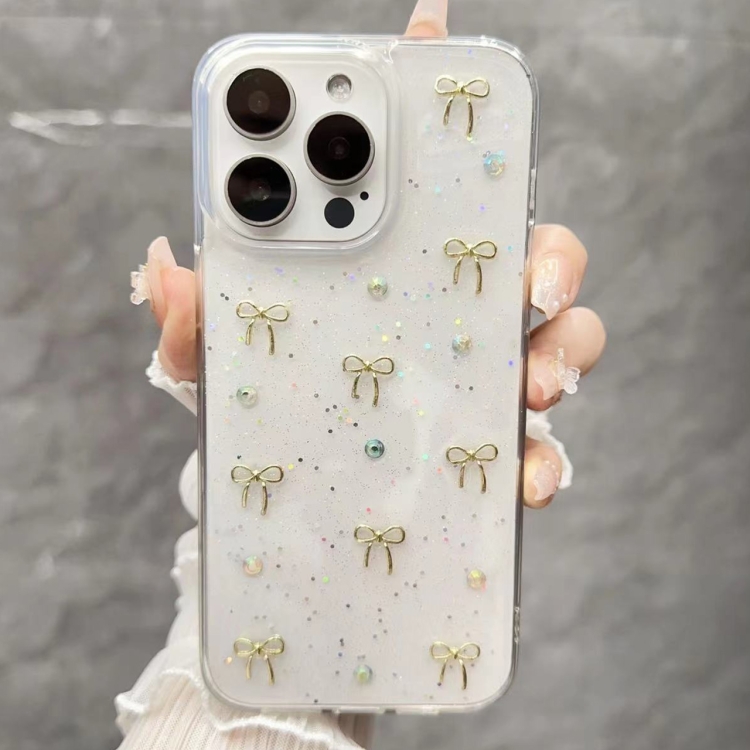 For iPhone 15 Pro Max Small Fresh Bow TPU Phone Case(Golden Bow) For iPhone 15 Pro Max Small Fresh Bow TPU Phone Case(Golden Bow)