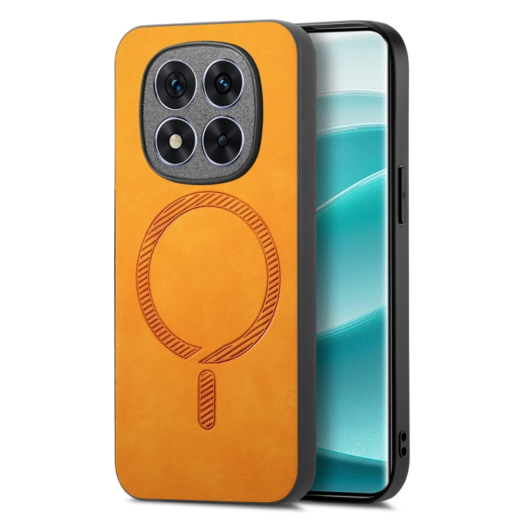 Handyhlle mit einfarbiger Retro-Magsafe-PU-Rckseite fr Xiaomi Redmi Note  14 Pro+ 5G (Gelb)