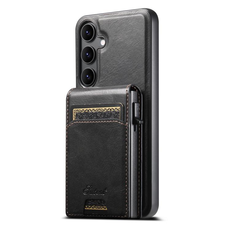 For Samsung Galaxy S26+ 5G Suteni H19 Oil Wax 2-in-1 MagSafe Removable Card Box Back Phone Case(Black)