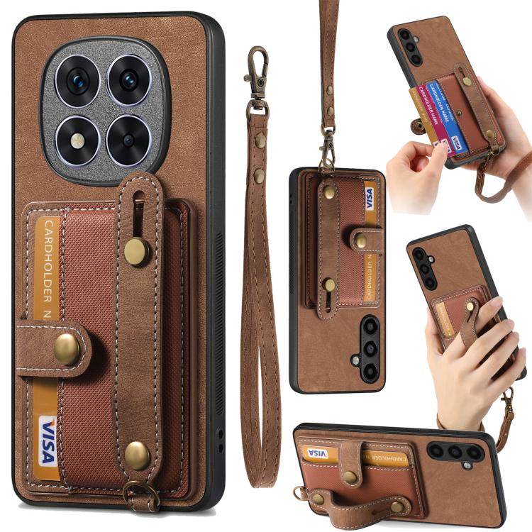 For Redmi Note 15 Pro+ 5G Retro Cross Wristband Wallet Leather Back Phone Case(Brown)