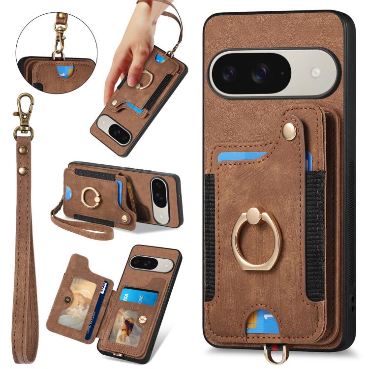 For Google Pixel 11 Pro XL Retro Skin-feel Ring Multi-card Wallet Phone Case(Brown)
