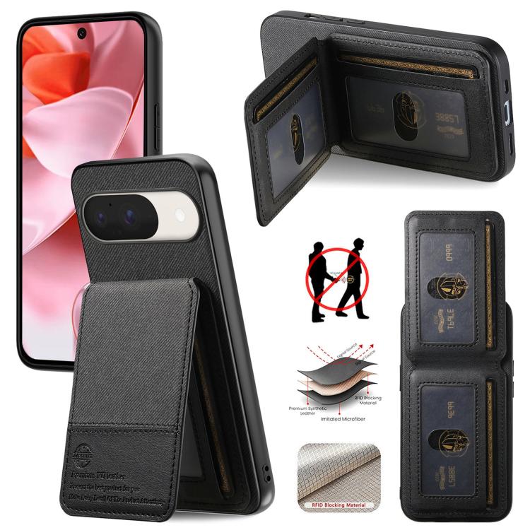 For Google Pixel 11 Pro XL Twill Fabric Leather Vertical Flip RFID Card Bag Phone Case(Black)