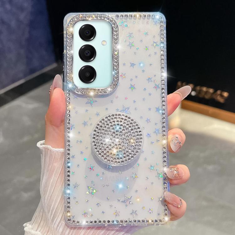 Fr Samsung Galaxy A17 5G Diamond Glitter Diamond Round Holder Handyhlle  (Transparente Sterne)