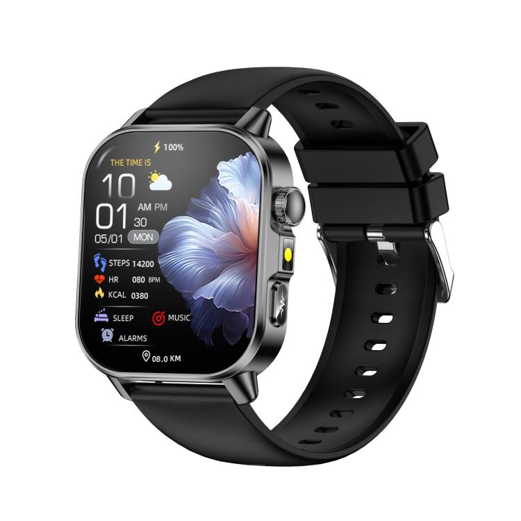 ET571 2.0 inch Color Screen BT Smart Watch Silicone Strap, Support Health Monitoring / ECG(Black)