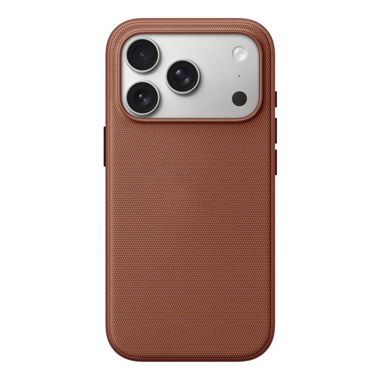 For iPhone 18 Pro Official Tech Fabric Texture Side-Adhesive TPU Magnetic Phone Case with Camera Button(Brown)