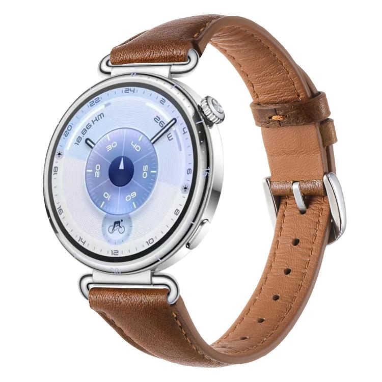 18mm Slim Silver Pin Buckle Oil Wax Genuine Leather Watch Band(Oily Brown)