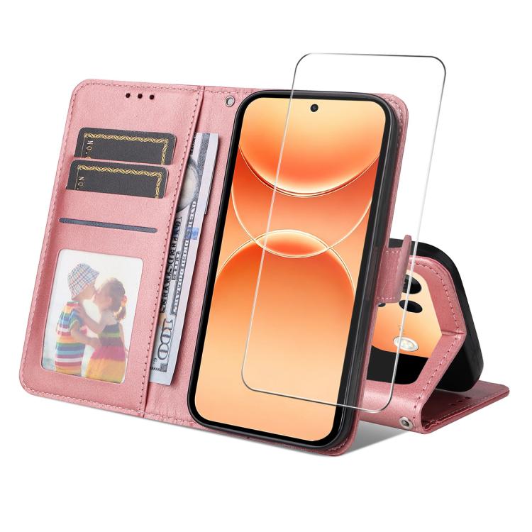 For OPPO A7 Pro Max ENKAY Card Wallet Calf Texture Leather Phone Case with Screen Film(Pink)