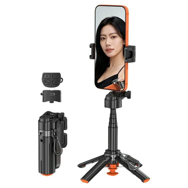 T13Y Auto Open Zinc Alloy Phone Handle Holder Bluetooth Selfie Stick Extendable Tripod(Black)