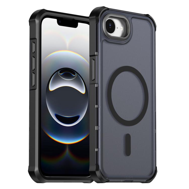 For iPhone 17e / 16e Skin Feel Semi-transparent Frosted Magnetic Four-Corner Shockproof Phone Case(Black)