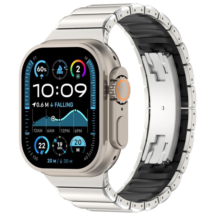 For Apple Watch 46mm / 49mm / 45mm / 44mm Folding Buckle One Bead Silicone Titanium Alloy Watch Band(Titanium Black)