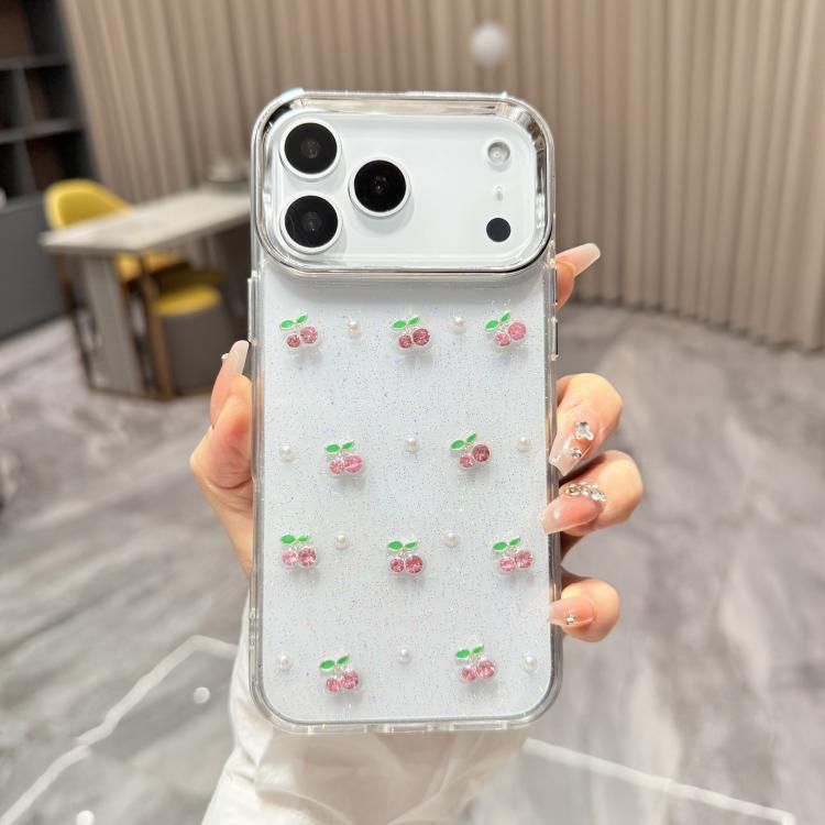 For iPhone 17 Pro Max Epoxy Resin 3D Mini Cherry TPU Phone Case(Pink)