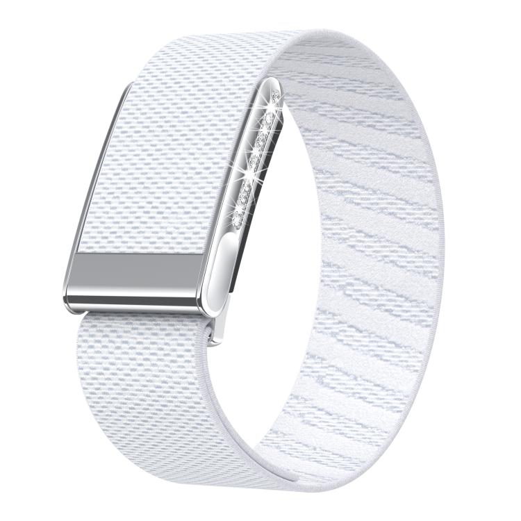 For WHOOP 5.0 Electrocardiogram Single-Row Diamond Elastic Nylon Watch Band(White)