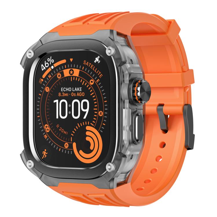 For Apple Watch Ultra 3 / 2 / 1 49mm Metal Frame Integrated Solid Color Silicone Watch Band(Black Orange)