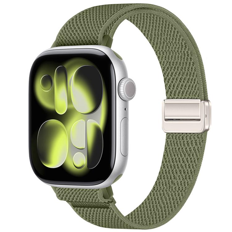 For Apple Watch 49mm / 46mm / 45mm / 44mm Slim Magnetic Buckle Elastic Nylon Watch Band(Olive Green)