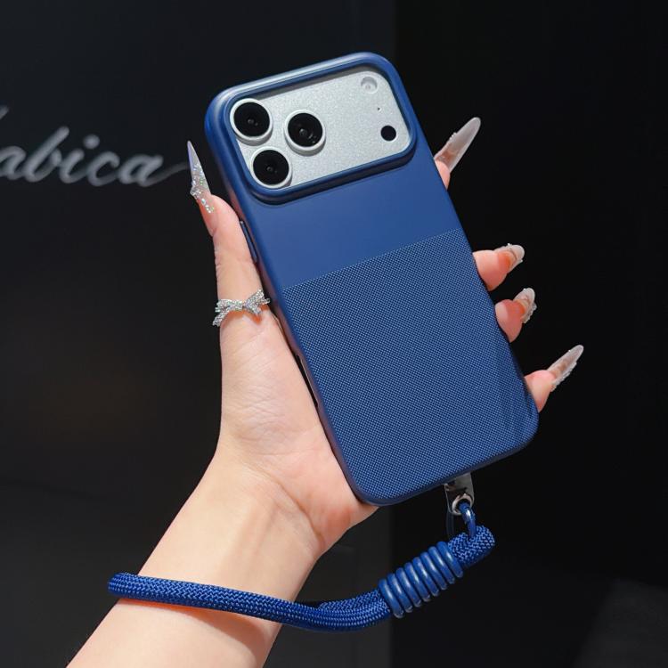 For iPhone 17 Pro Max Imitation Dot-texture TPU Phone Case with Strap(Blue)