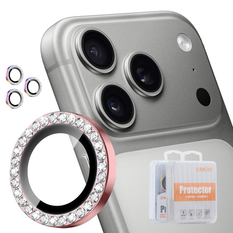 For iPhone 18 Pro / 18 Pro Max ENKAY AR Anti-reflection Individual Diamond Ring Camera Lens Glass Full Film(Pink)
