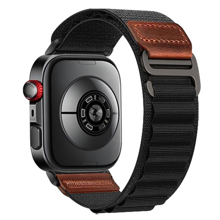 For Huawei Watch Fit 5 / Fit 5 Pro / Fit 4 Retro Vegan Leather Label Black Hook Alpine Nylon Loop Watch Band(Black)