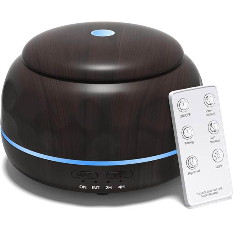 300ml Aromatherapy Essential Oil Diffuser Ultrasonic Cool Mist Humidifier with 7 Color Changing LED Lights, for Bedroom, Home, Office(Black Wood Grain)
