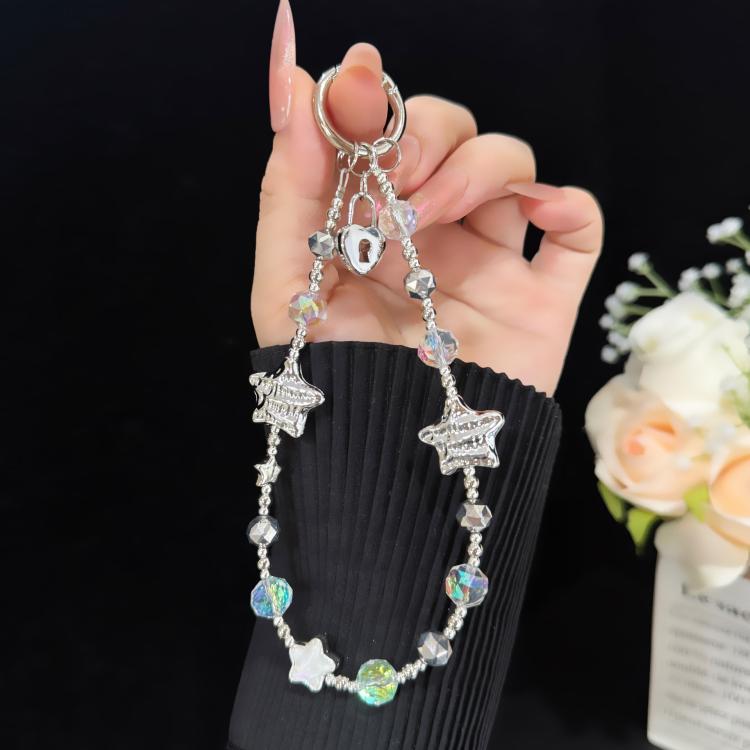 Star Key Silver Pendant Iridescent Crystal Chain(White)