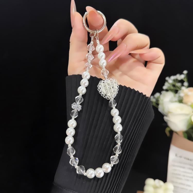 Hollow‑Out Heart Luminous Beads Crystal Phone Charm(White)