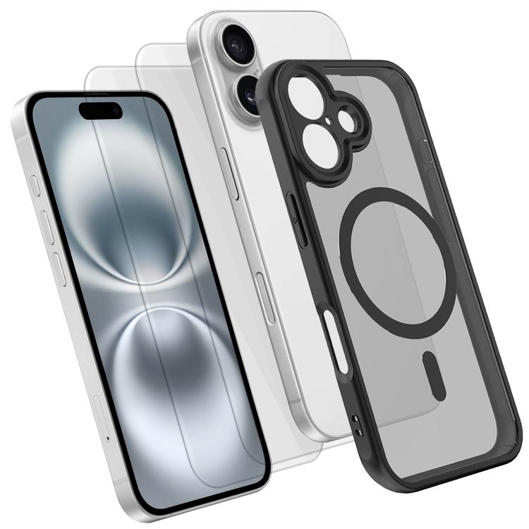 3 in 1 Set Skin Feel Frosted Magnetic Phone Case with 2pcs Tempered Film For iPhone 17(Black)