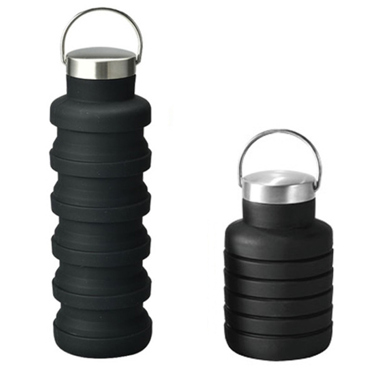 500ml Outdoor Sports Silicone Telescopic Cup Portable Foldable Travel Water  Kettle(Black Handle Lid)