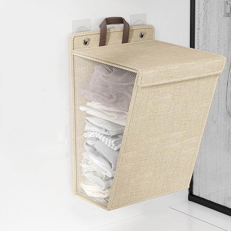 Faltbarer Wäschekorb zum Aufhängen, Organizer für schmutzige Kleidung mit Deckel, Farbe: Beige, 56 x 39 x