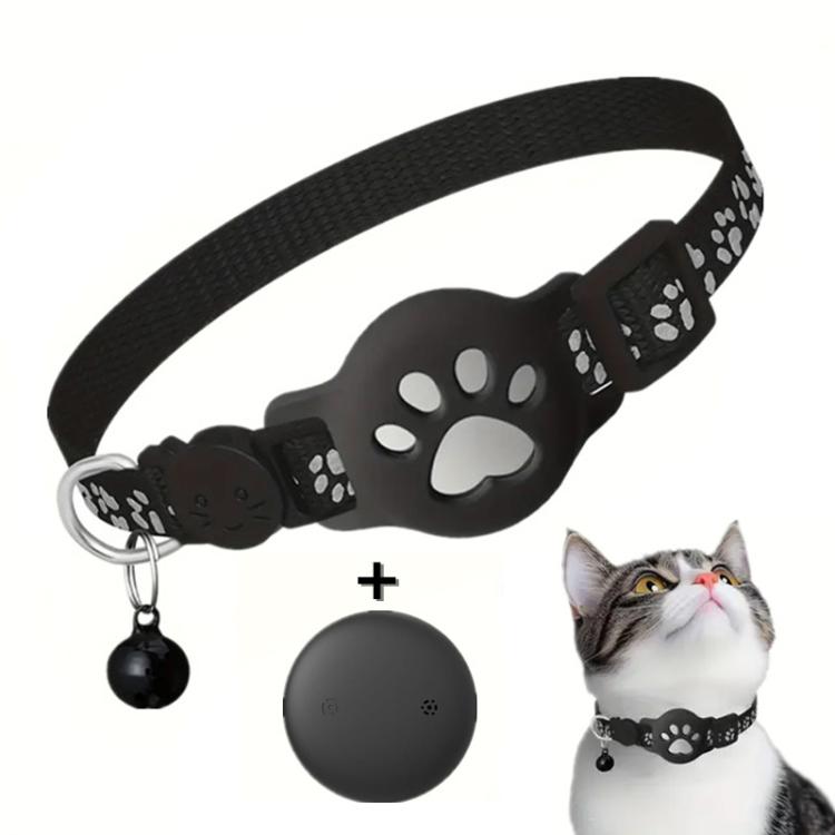Pet Cat Tracker Collar With S10 GPS Locator Compatible with Apple Find My(Black+Black)